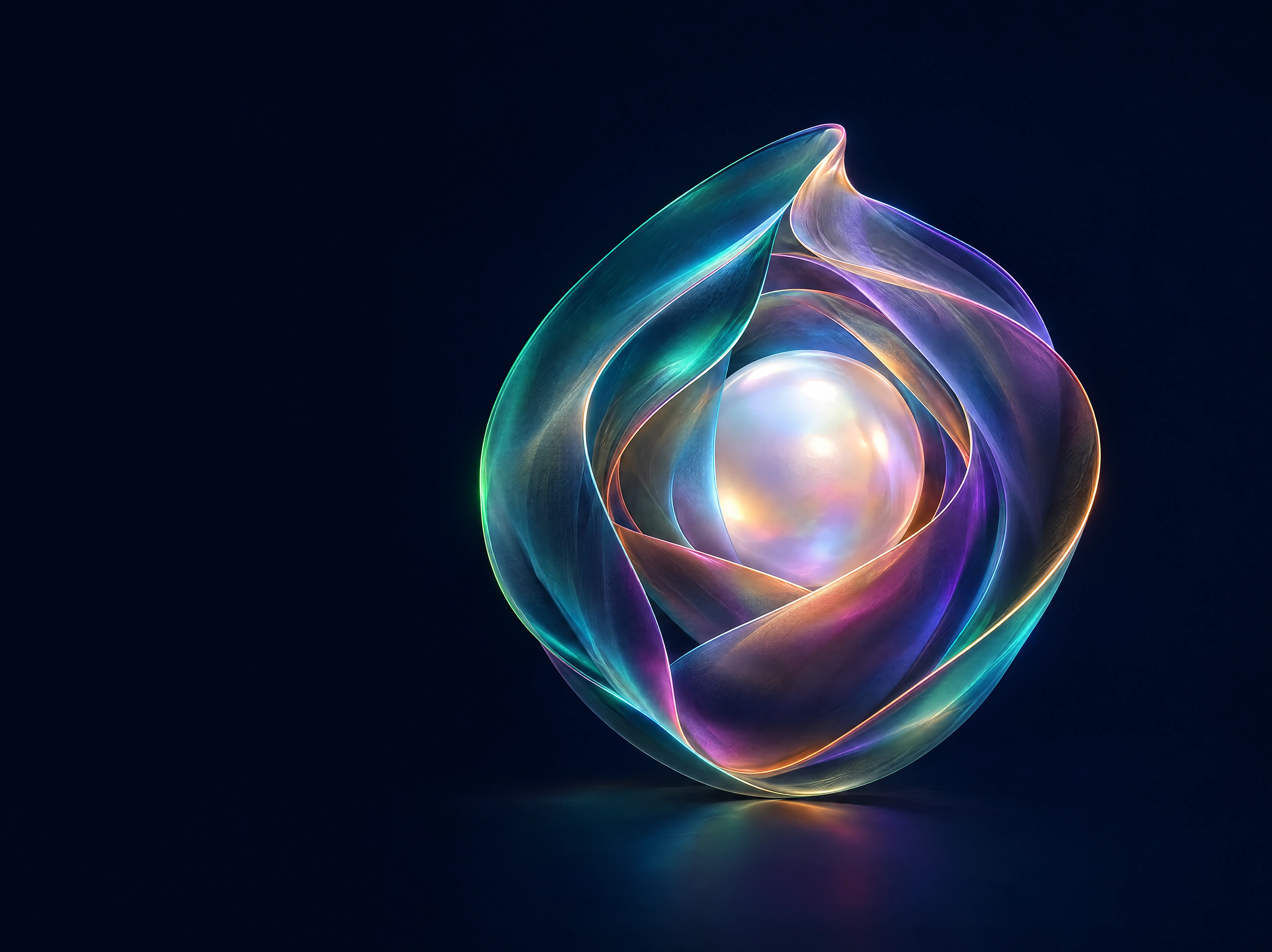 Protective translucent petals enclosing a luminous centre, symbolising layered security