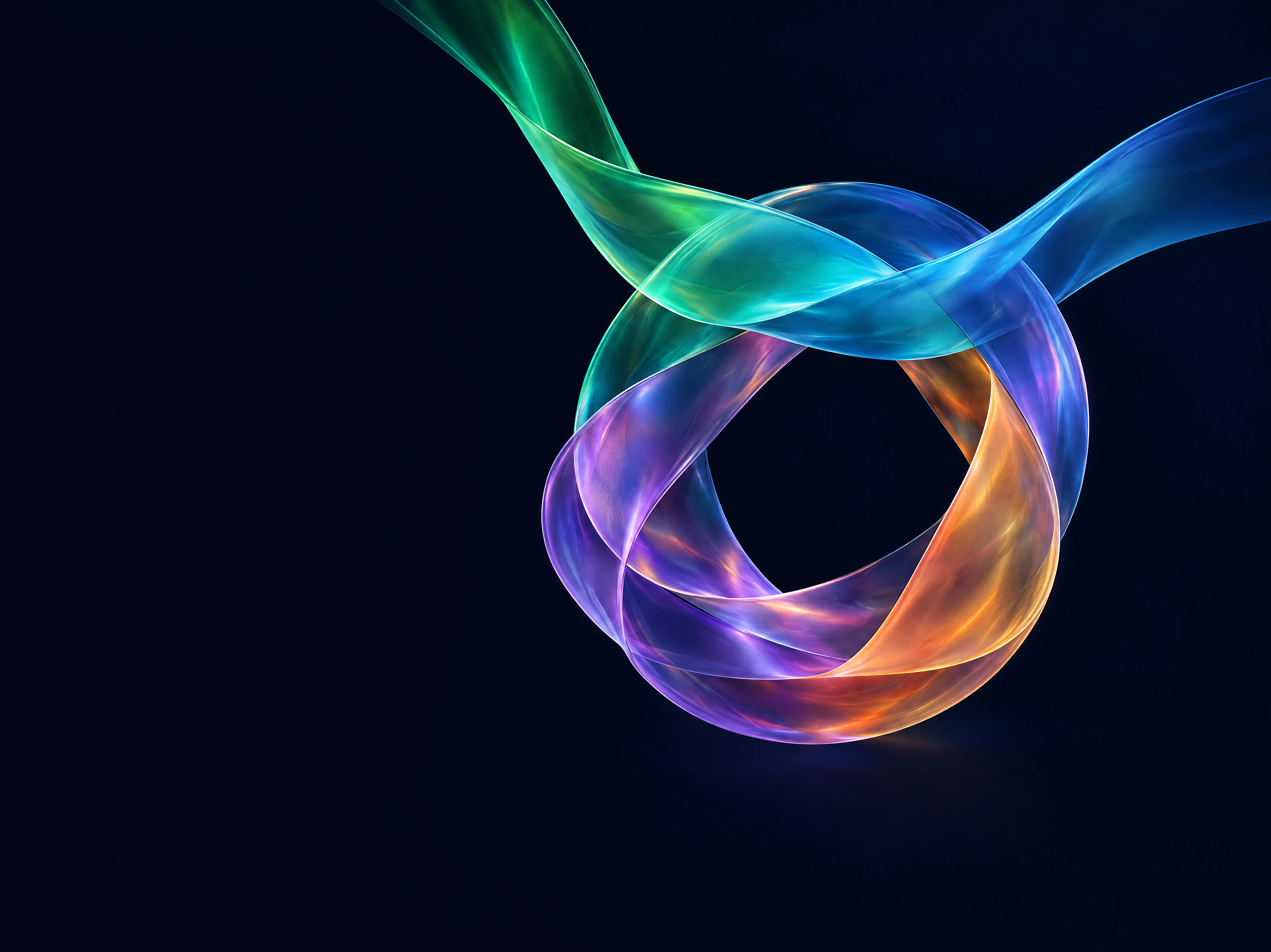 Four translucent ribbons woven into one continuous loop, symbolising collaboration